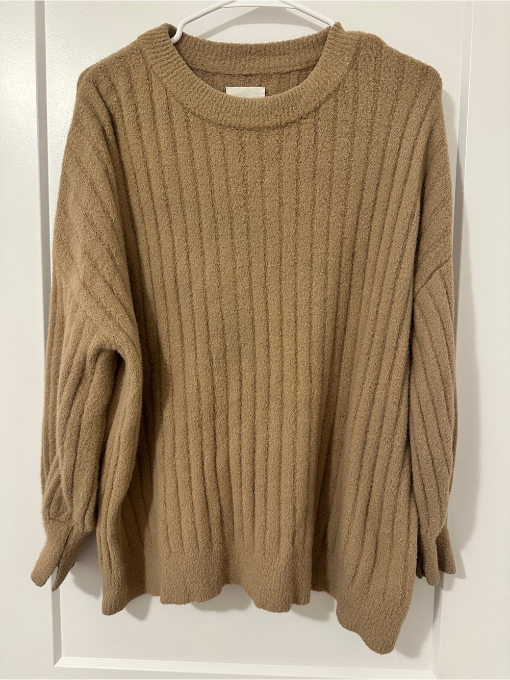 Aerie Tan Ribbed Oversized Crewneck Sweater Size Small Women’s